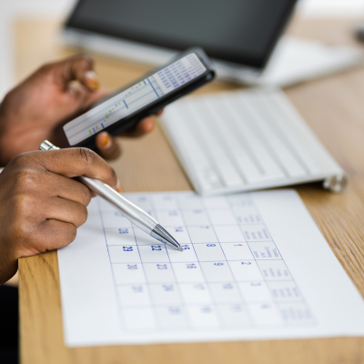 Patient aligning phone reminders with physical calendar to mitigate risk being late or a no-show to an appointment.