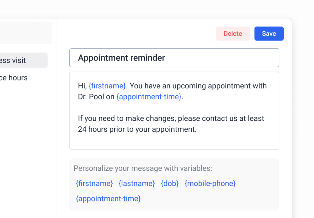 Create personalized SMS text message confirmation for doctor visits using OhMD Broadcast.