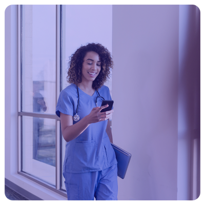 Female healthcare practitioner using SMS text with a colleague for fast patient care transition