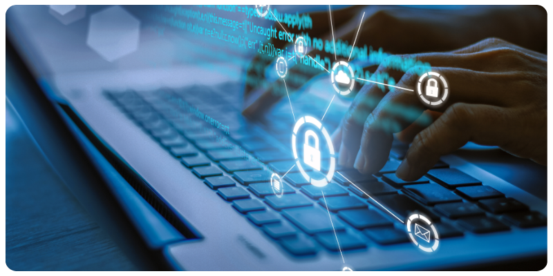 Illustration of a digital firewall protecting computer data