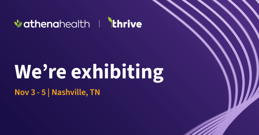OhMD at athenahealth Thrive - Booth 500 in Patient Engagement, live demos of AI voice and text, and 2-way texting in athenaOne 